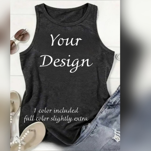 Tops - Dark Gray Tank W UR Design Or Text. 1 Color. Full Color Slightly Exra M-XXL